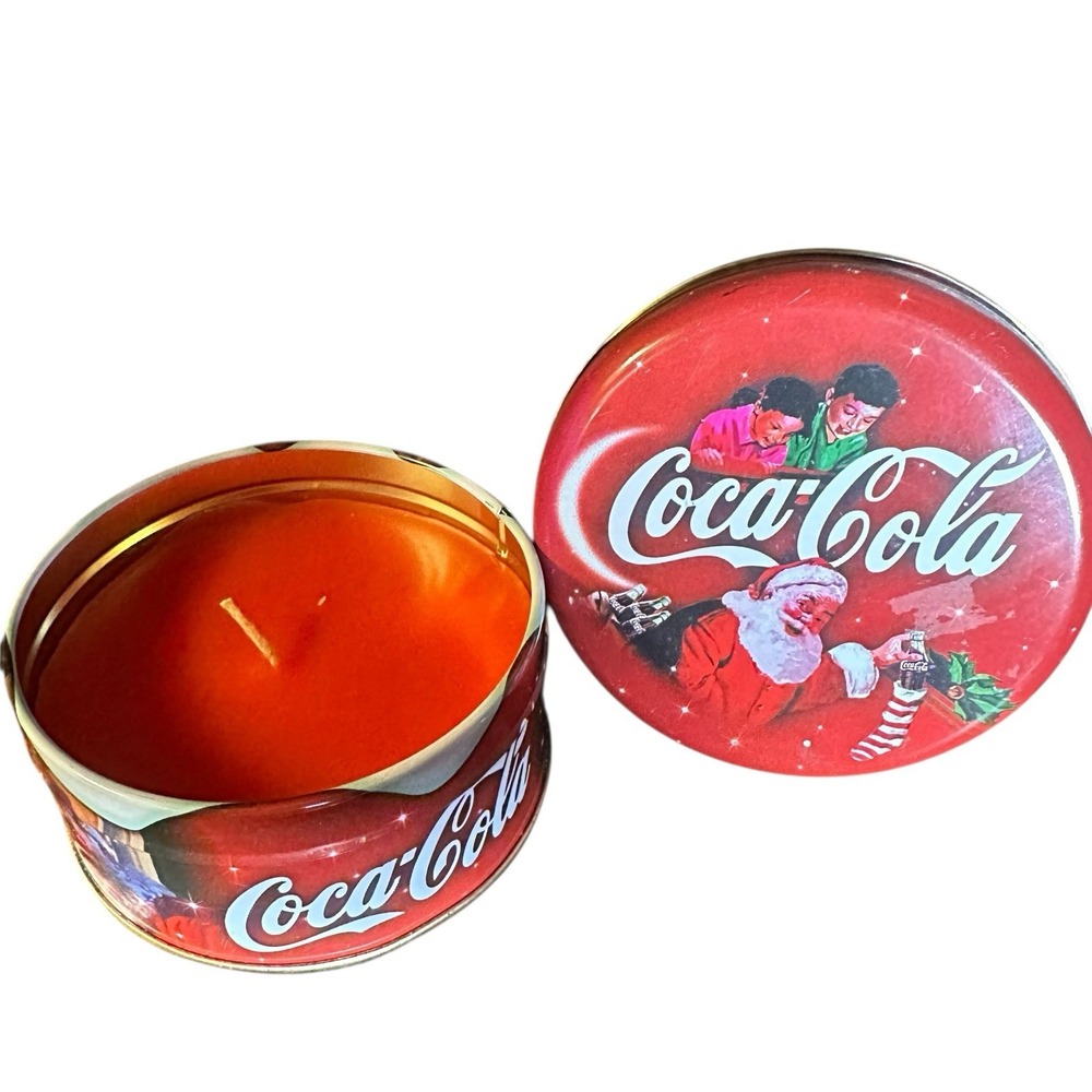 Vintage Santa Coca-Cola Tin with Candle New Old Stock 4" Diameter x 2" Height
